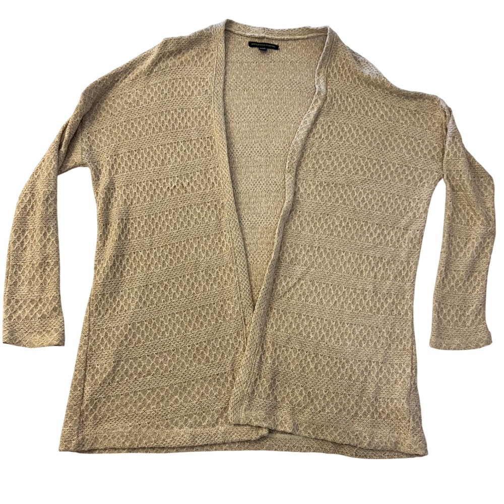 American Eagle Womens Tan Pointelle Knit Open Front Cardigan Sweater Size M